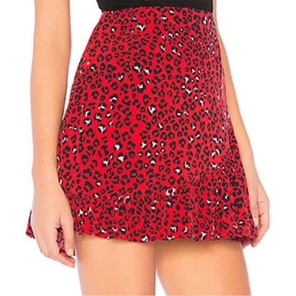 LOVERS + FRIENDS Red Sahara Cheetah Print Lena A Line Mini Skirt Size M Ruffle - Picture 2 of 6